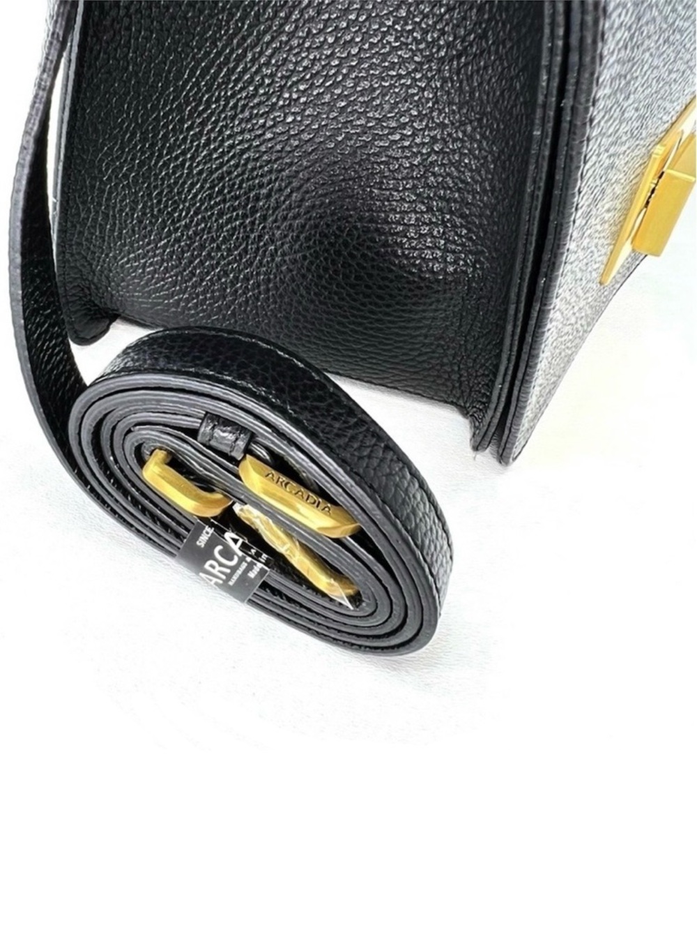 Arcadia Trapeze Medium Crossbody Black Pebbled Leather Handbag Satchel New NWT - Picture 9 of 13